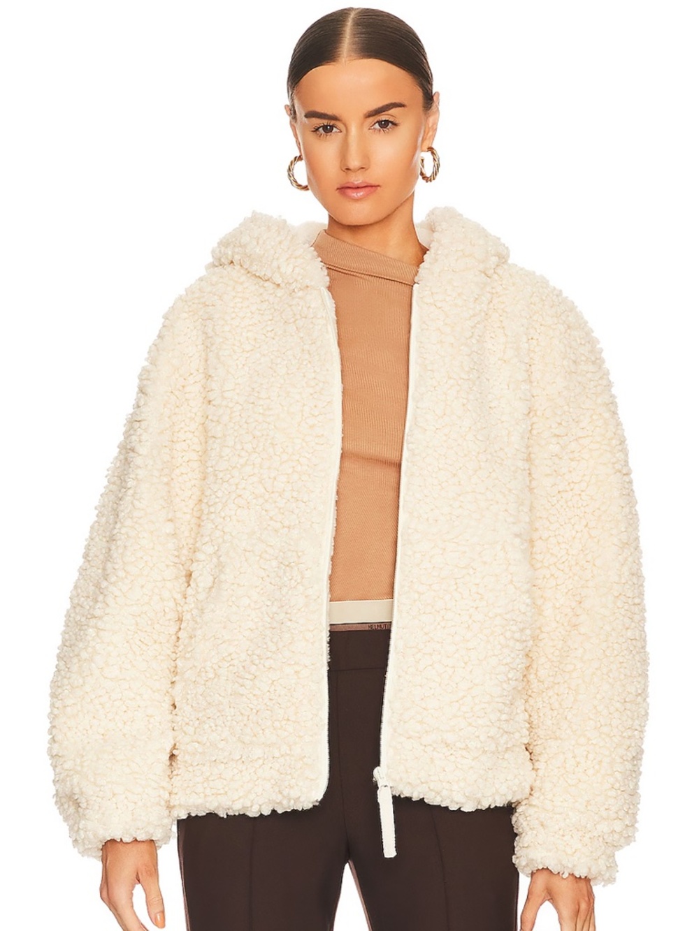 Helmut Lang Cream Teddy Sherpa Hooded Zip Jacket